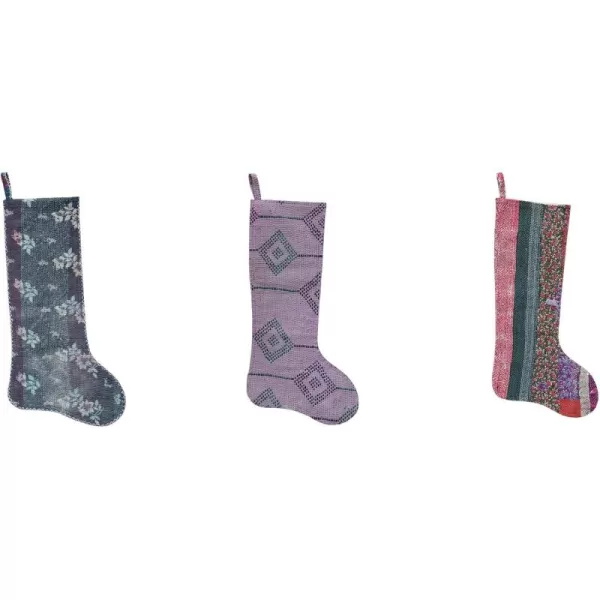 imageCreative CoOp 24quot H Found Cotton Bengali Rali Kantha Quilt Stocking Multi Color Each One Will Vary