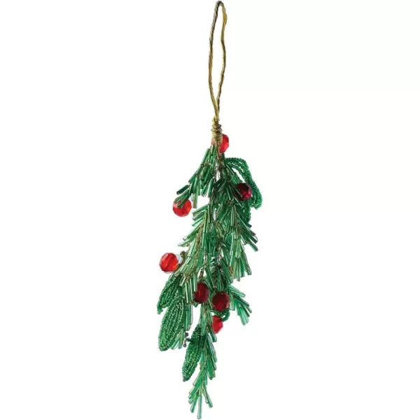 imageCreative CoOp 7quot H Glass Bead and Wire Mistletoe and Berries Ornament Green Red and Gold Finish