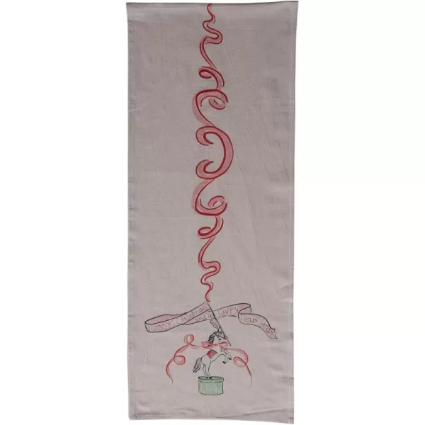 imageCreative CoOp Cotton Chambray Printed Table Runner with Carousel Horse and Ribbon Design Multicolor