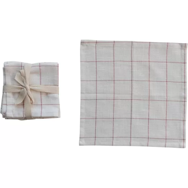imageCreative CoOp Cotton Cocktail Napkins with Metallic Grid Cream and Red Set of 4