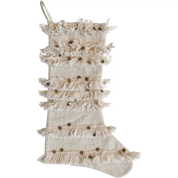 imageCreative CoOp Cream Woven Cotton Slub Stocking with Vintage Reproduction Moroccan Wedding Blanket Embellishments Color