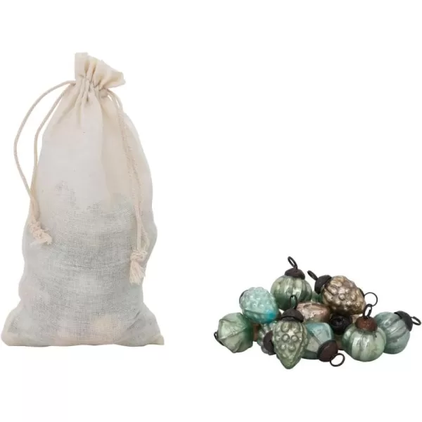 imageCreative CoOp Embossed Mercury Glass Ornaments in Muslin Bag Green and Gold Set of 36Green  Blue  Gold