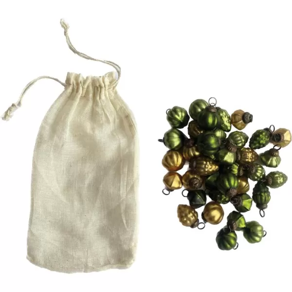 imageCreative CoOp Embossed Mercury Glass Ornaments in Muslin Bag Green and Gold Set of 36Green  Gold