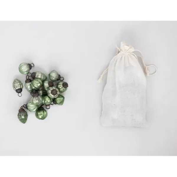 imageCreative CoOp Embossed Mercury Glass Ornaments in Muslin Bag Green and Gold Set of 36Green
