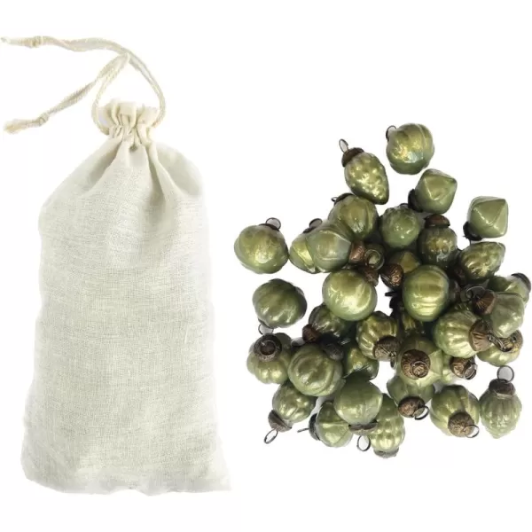 imageCreative CoOp Embossed Mercury Glass Ornaments in Muslin Bag Green and Gold Set of 36Olive Green