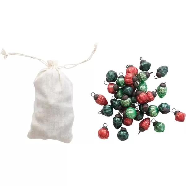 imageCreative CoOp Embossed Mercury Glass Ornaments in Muslin Bag Green and Gold Set of 36Red  Green