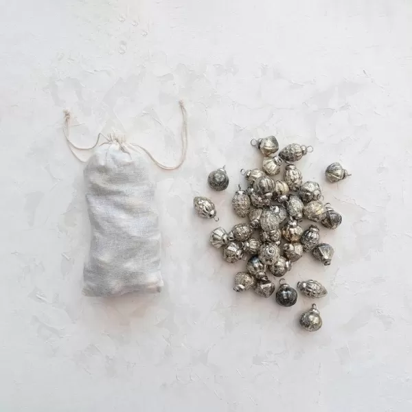 imageCreative CoOp Embossed Mercury Glass Ornaments in Muslin Bag Green and Gold Set of 36Silver