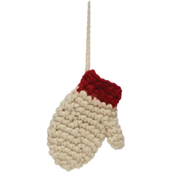 imageCreative CoOp Fabric Crocheted Mitten Stocking Cream and Red