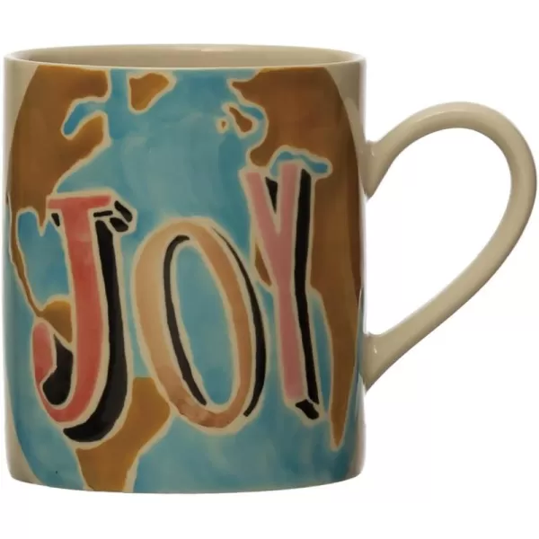 imageCreative CoOp HandPainted Stoneware Mug with Wax Relief Word quotJoyquot Multicolor