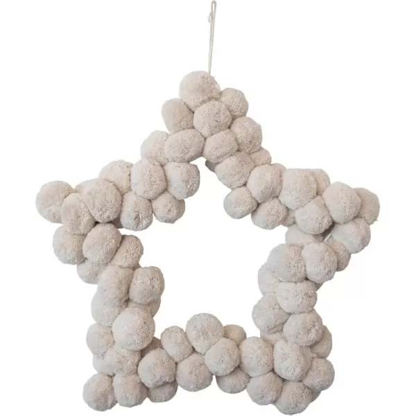 imageCreative CoOp Handmade Metal and Wool Pom Pom Star Shaped Wreath Natural
