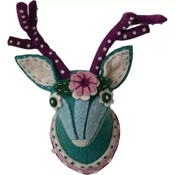 imageCreative CoOp Handmade Wool Felt Reindeer Head Wall Dcor with Applique and Embroidery Multicolor