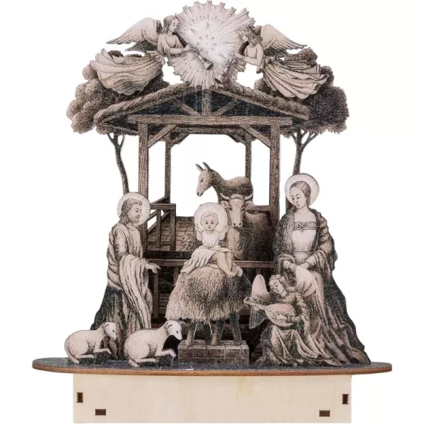 imageCreative CoOp Laser Cut Wood Nativity Scene with LED Light Natural and Black