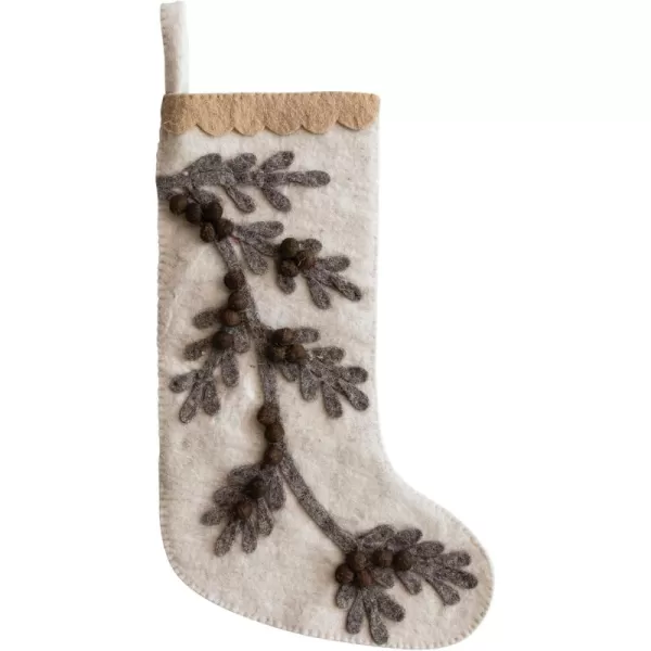 imageCreative CoOp Multicolor Handmade Wool Felt Stocking with Appliqued Branch Poms and Scalloped Trim