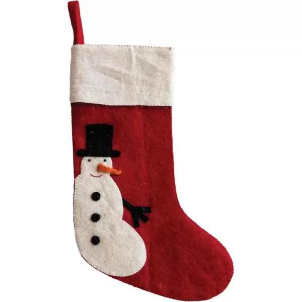 imageCreative CoOp Multicolor Handmade Wool Felt Stocking with Appliqued Snowman and Embroidery