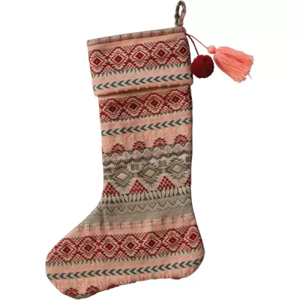 imageCreative CoOp Multicolor Woven Acrylic Jacquard Stocking with Pattern Thread Embroidery Tassel Pom