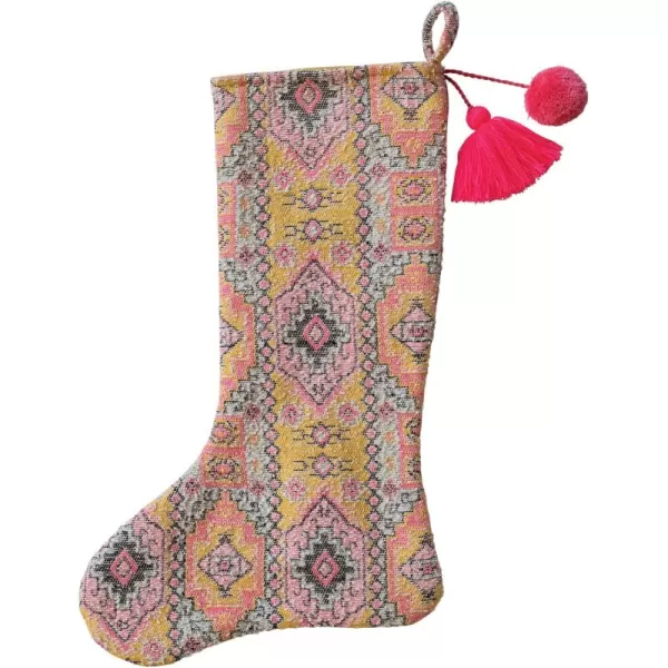 imageCreative CoOp Multicolor Woven Cotton Blend Stocking with Pattern Tassel Pom