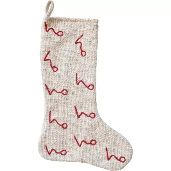 imageCreative CoOp Natural and Red Woven Cotton Stocking with Embroidered Ho Pattern