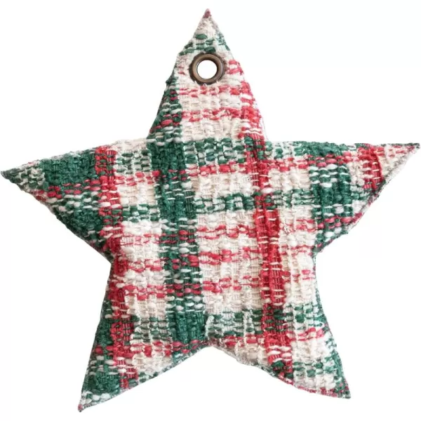 imageCreative CoOp Plaid Woven Cotton Star Shaped Pot Holder Cream Color Green and Red