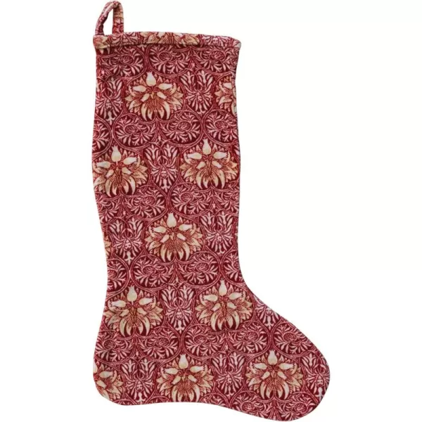 imageCreative CoOp Red and Gold Cotton Velvet Printed Stocking with Floral Pattern Color