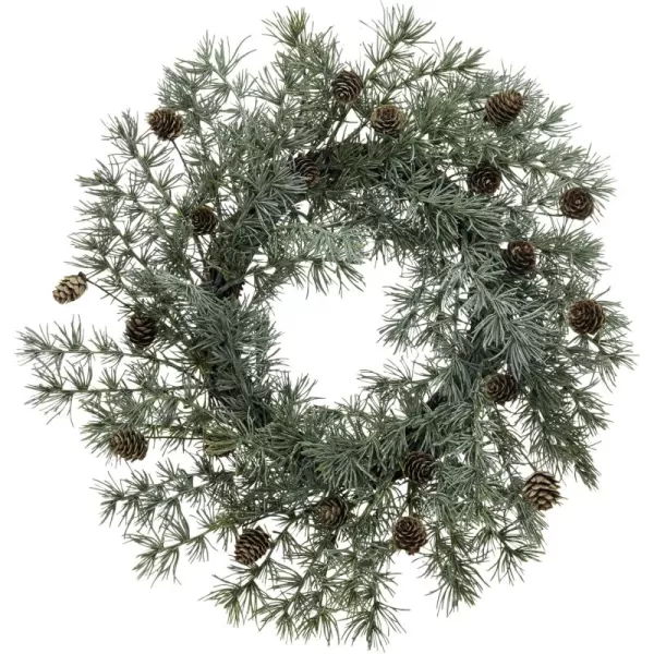 imageCreative CoOp Round Faux Atlas Cedar Wreath with Natural Pinecones Green