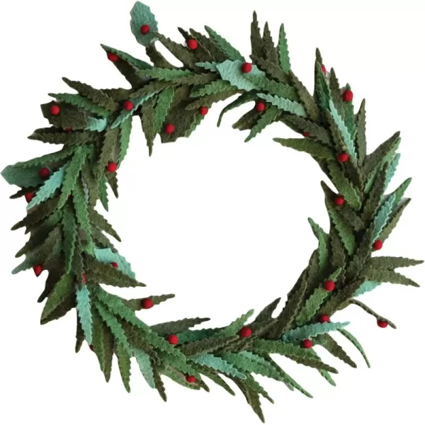 imageCreative CoOp Round Handmade Wool Felt Leaves Wreath with Berries Green and Red