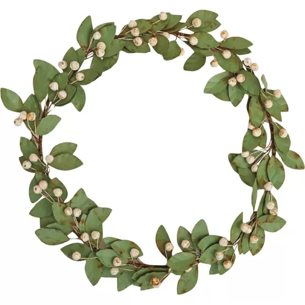imageCreative CoOp Round Painted Metal Leaf and Berry Wreath Green and Antique Pink