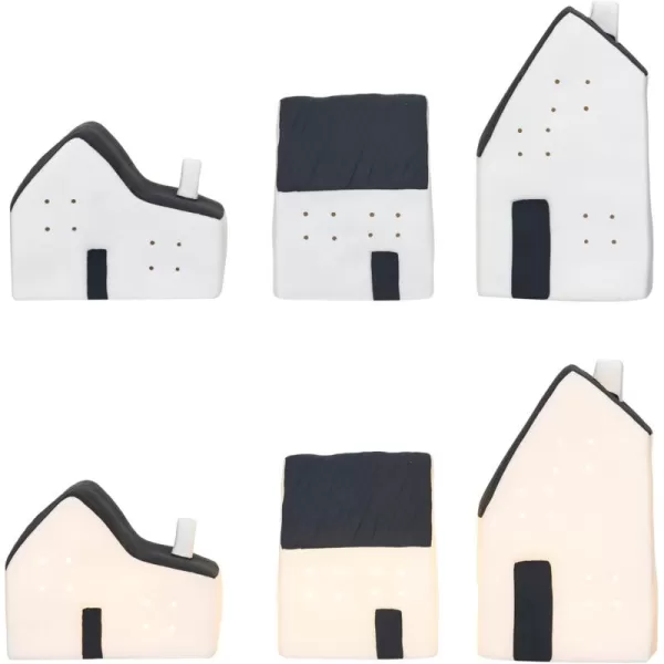 imageCreative CoOp Stoneware LED Houses Decor White and Black Set of 3