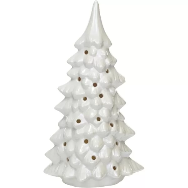 imageCreative CoOp Stoneware LED Tree with CutOuts and Iridescent Finish Cream