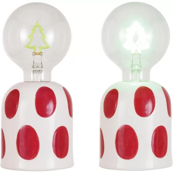 imageCreative CoOp Stoneware Lamp with LED Tree Shaped Filament Lightbulb and Resin Base Red and White