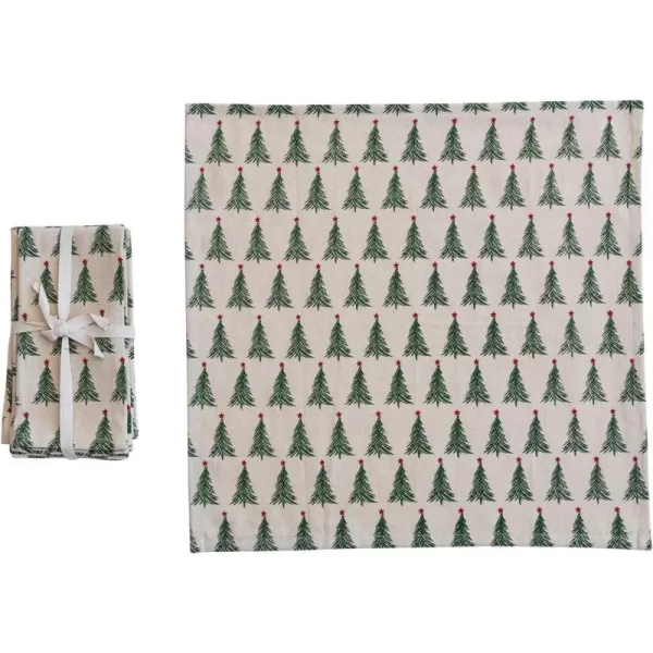 imageCreative CoOp Stonewashed Cotton Napkins with Christmas Tree Print Natural Green and Red Set of 4