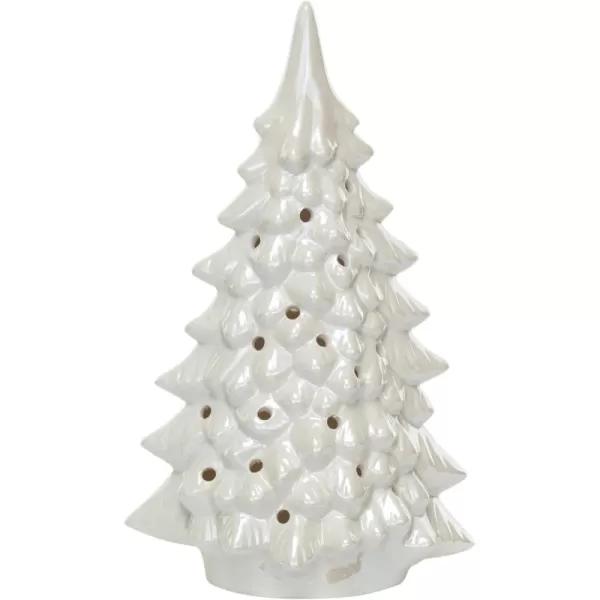 imageCreative CoOp Tall Stoneware LED Tree with CutOuts and Iridescent Finish Cream