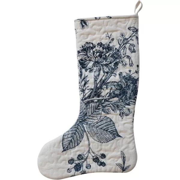 imageCreative CoOp White and Blue Quilted Cotton Stocking with Botanical Print