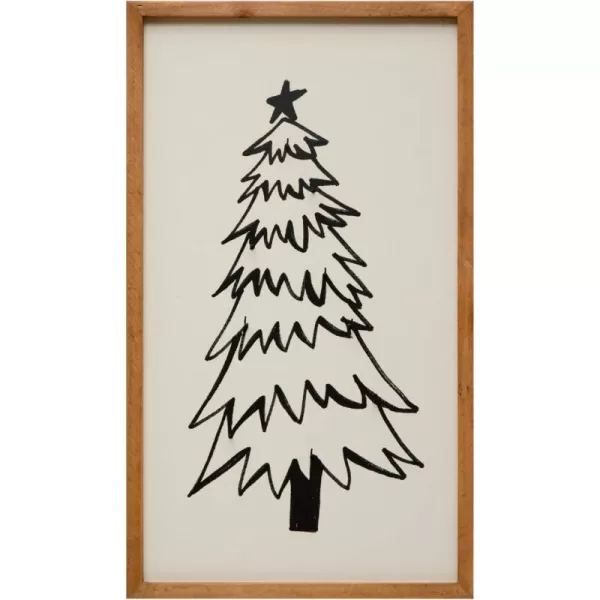 imageCreative CoOp Wood Framed Wood Wall Decor with Tree and 9 Hooks White and Black