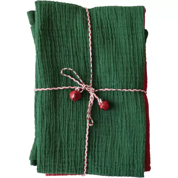 imageCreative CoOp me Woven Cotton Double Cloth Tea Towels with String and Bells Multicolor Set of 3