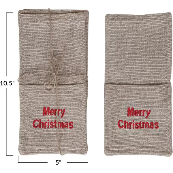 imageCreative CoOp 1012quotL x 5quot W Woven Cotton Cutlery Sleeves wEmbroidery Merry Christmas Beige ampamp Red Set of 4