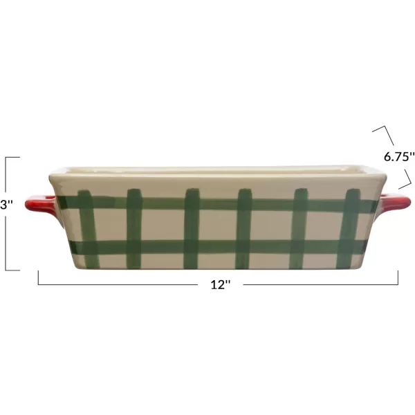 imageCreative CoOp 12quot L x 634quotW x 3quot H 2 Quart HandPainted Stoneware Baker wHandles Oh So Merry Red ampamp Green