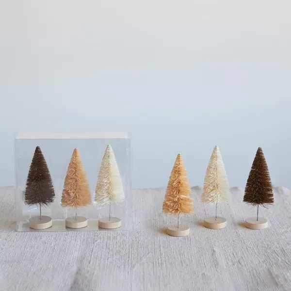 imageCreative CoOp 2 Round x 512H Sisal Bottle Brush Trees wWood Bases Brown Tan ampamp Cream Color Boxed Set of 3