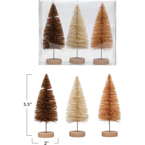imageCreative CoOp 2 Round x 512H Sisal Bottle Brush Trees wWood Bases Brown Tan ampamp Cream Color Boxed Set of 3