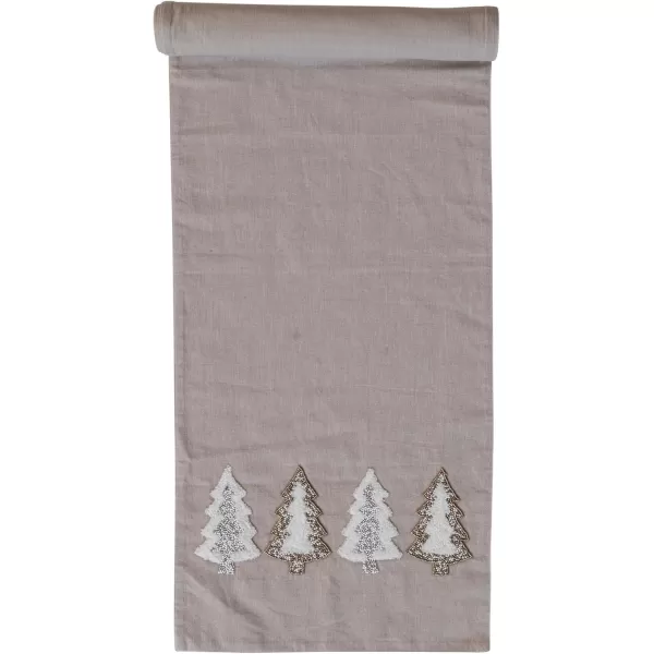 imageCreative CoOp Cotton Chambray Table Runner with Embroidered Tufted Trees and Beads Natural