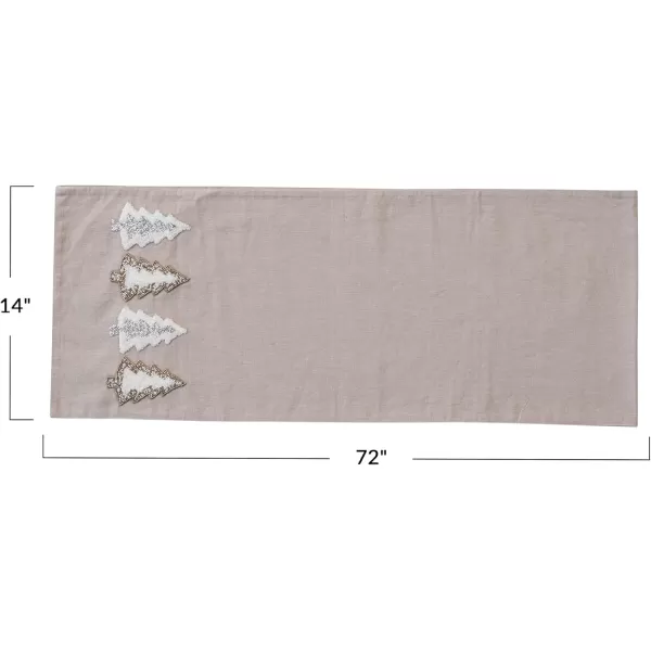 imageCreative CoOp Cotton Chambray Table Runner with Embroidered Tufted Trees and Beads Natural