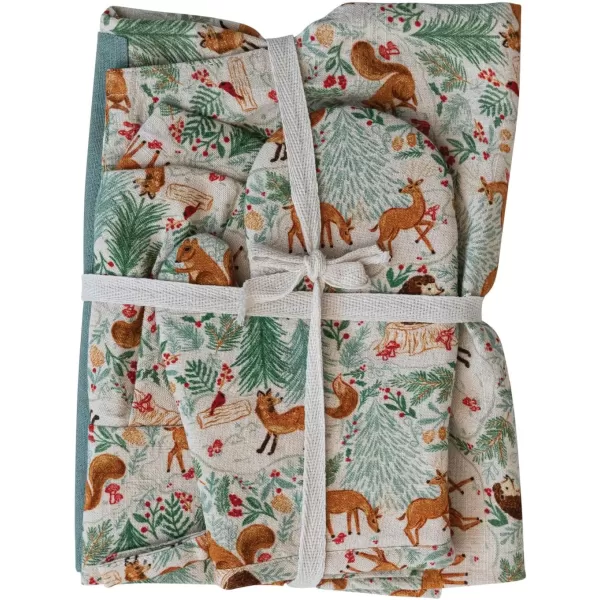 imageCreative CoOp Cotton Child Apron with Woodland Flora and Fauna Pattern Multicolor Set of 3