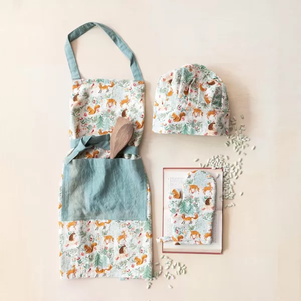 imageCreative CoOp Cotton Child Apron with Woodland Flora and Fauna Pattern Multicolor Set of 3