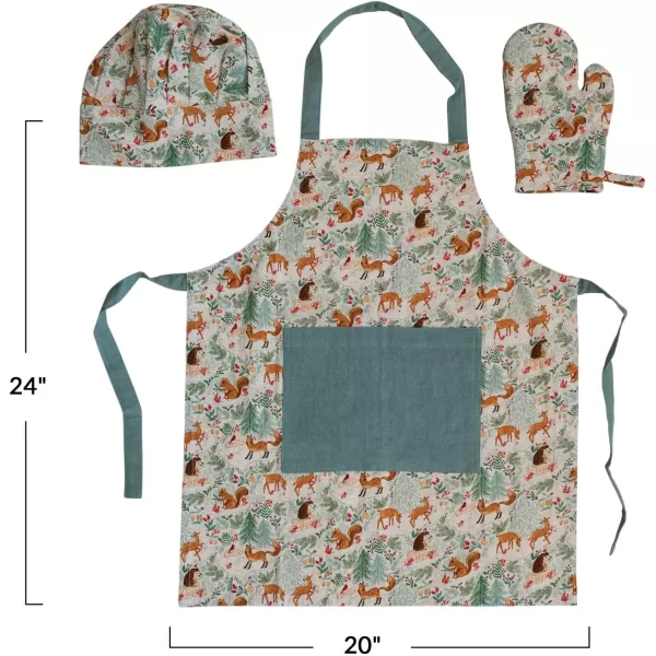 imageCreative CoOp Cotton Child Apron with Woodland Flora and Fauna Pattern Multicolor Set of 3