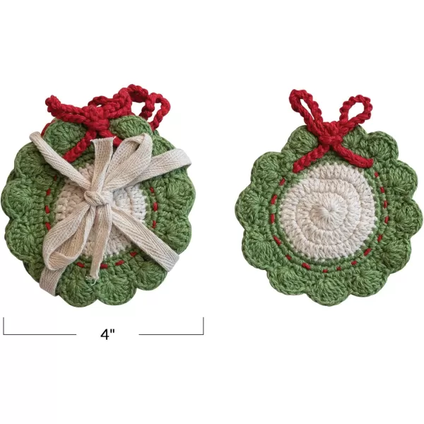 imageCreative CoOp Cotton Crocheted Wreath Shaped Coasters Green Red and White Set of 4