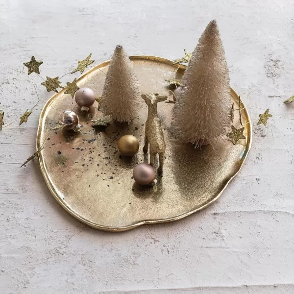 imageCreative CoOp Decorative Cast Aluminum Organic Shaped Tray Gold Finish