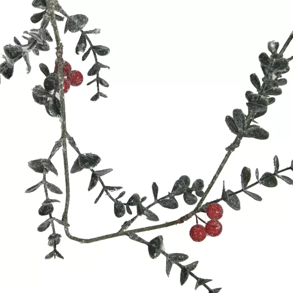 imageCreative CoOp Faux Boxwood Garland with Berries and Frost Finish Green and Red