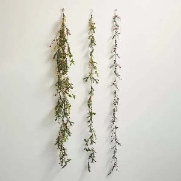 imageCreative CoOp Faux Boxwood Garland with Berries and Frost Finish Green and Red