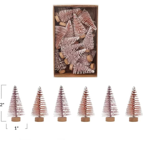 imageCreative CoOp Flocked Plastic Bottle Brush Trees with Wood Base and Snow Finish Pink and Rose Set of 24