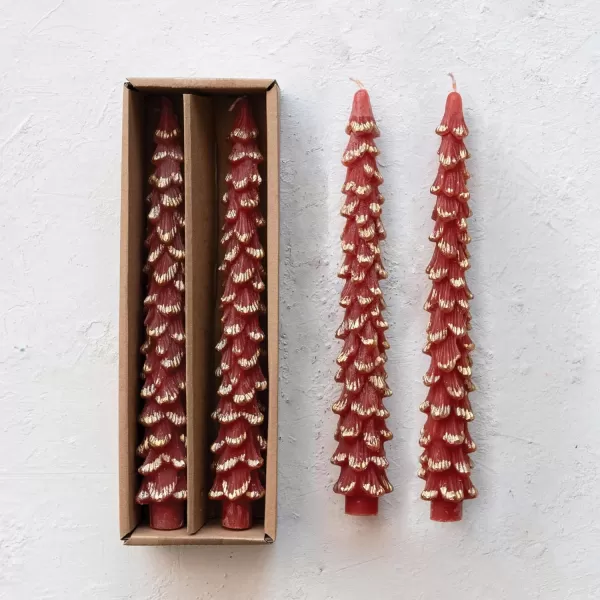 imageCreative CoOp GoldenTipped Elegance Tree Shaped Taper Candles Holly Berry Set of 2