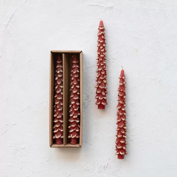 imageCreative CoOp GoldenTipped Elegance Tree Shaped Taper Candles Holly Berry Set of 2